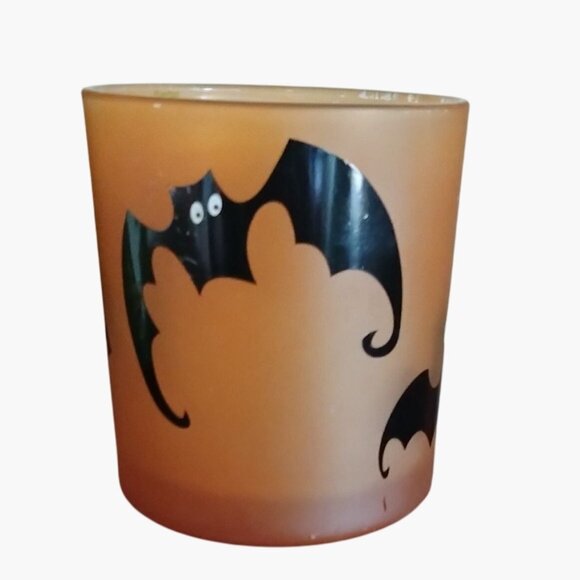 Halloween Bat Tea Light Holder Orange Glass - Picture 1 of 8